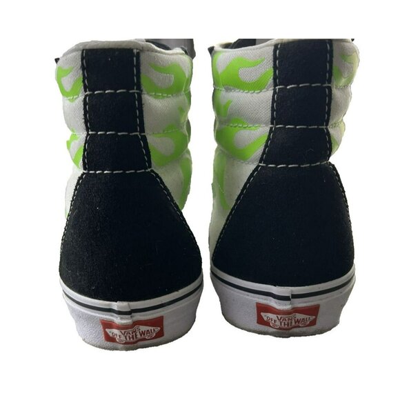 Vans Sk8 Hi Flame Men's Size 7.5 Shoes Woman's 9 Black White Lime Green High Top - Picture 5 of 9